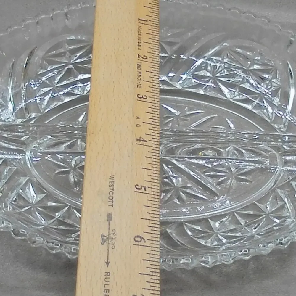 Anchor Hocking Oval 2 Part Relish Stars & Bars #1000 Clear Vintage MCM Glass